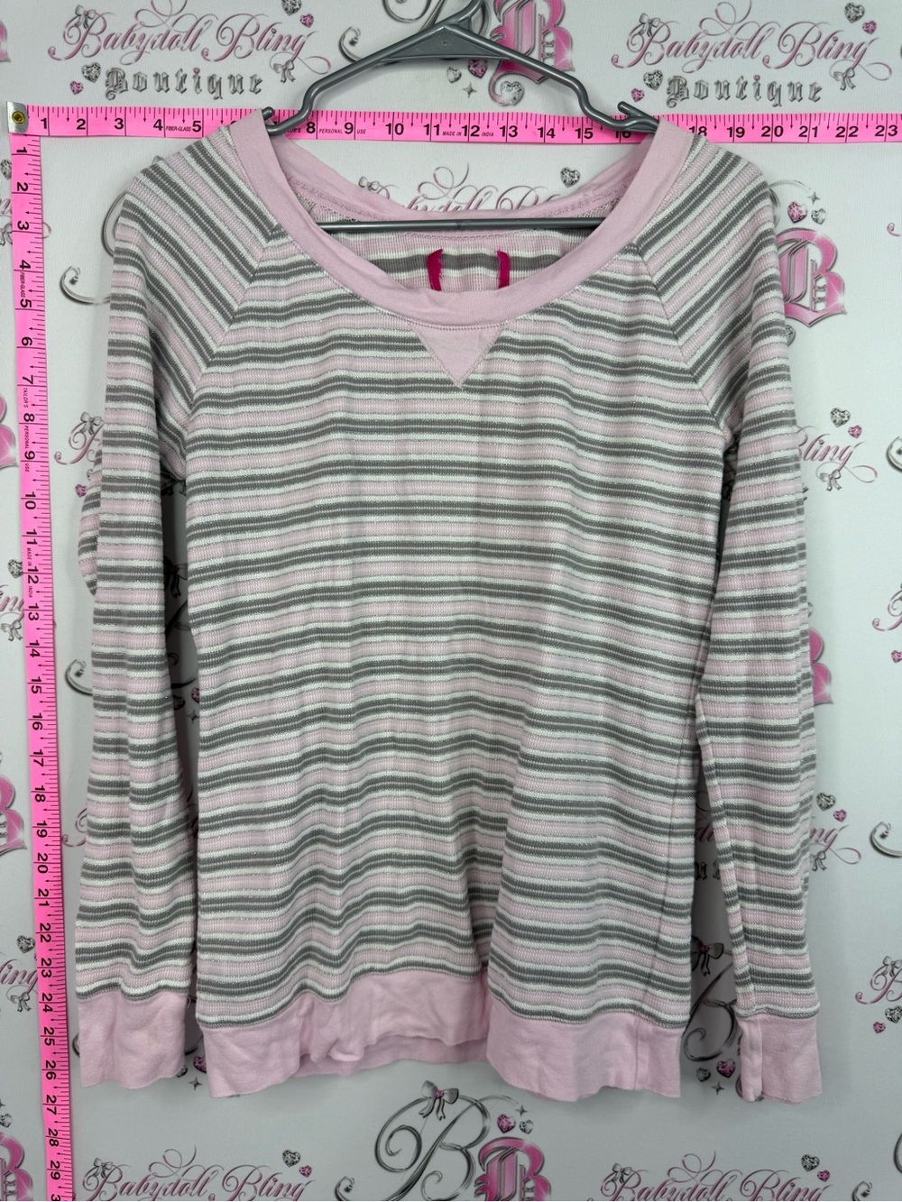 Victoria's Secret sparkly shirt Pink, Gray & White Striped Long Sleeve Top